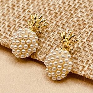 Elegant Gold and Pearl Pineapple Design Stud Earrings